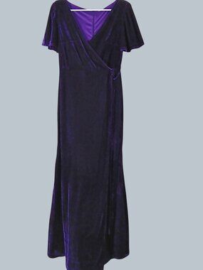 Loyeloy Velvet Faux Wrap Maxi Dress Womens 10 Purple Wedding Romantic Evening